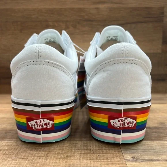 Vans Women's White Platform Sneakers with Rainbow Sole - Picture 4 of 8